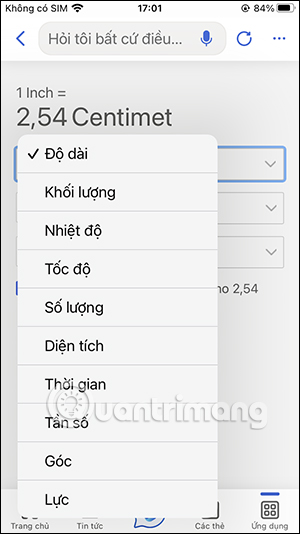 Chọn đơn vị đo