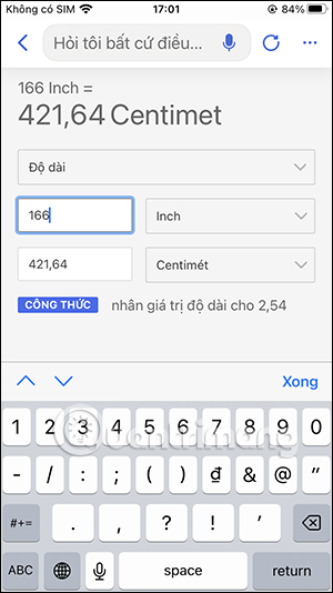 Giao diện chuyển đổi đơn vị