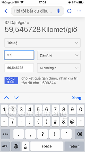 Đổi đơn vị trên Bing AI