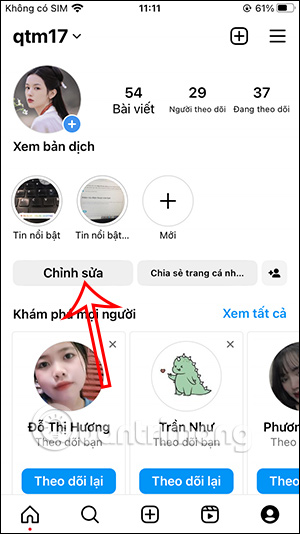 Chỉnh sửa thông tin cá nhân Instagram
