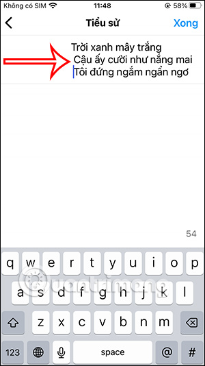 Copy đoạn dấu cách vào Instagram bio