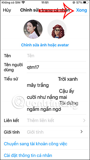 Lưu thông tin Instagram bio
