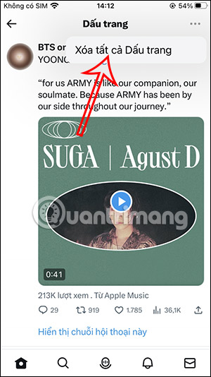 Xóa dấu trang Twitter