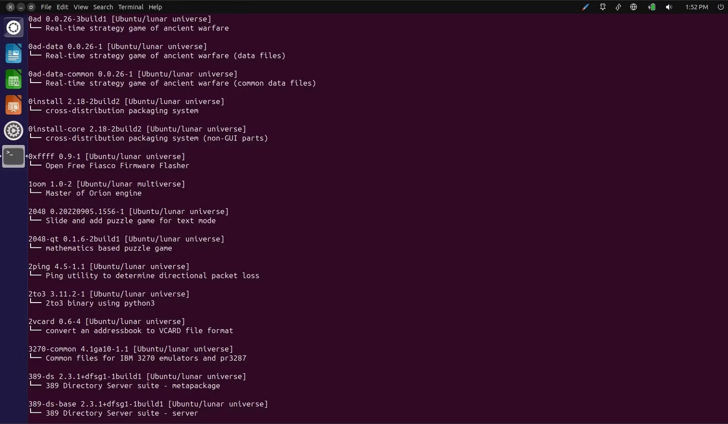 Liệt kê các ứng dụng có sẵn trên Ubuntu