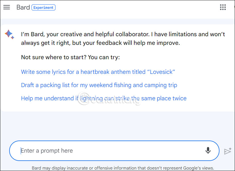 Giao diện Google Bard
