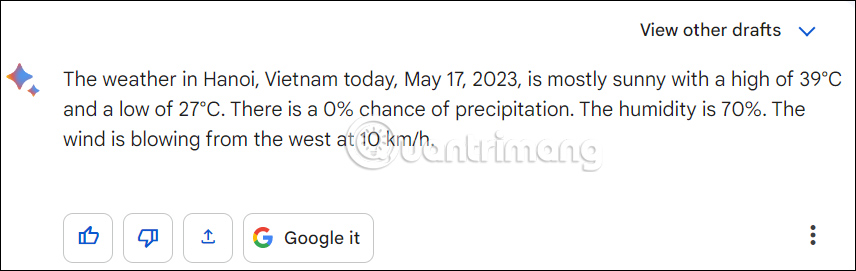 Hiện câu trả lời mới trên Google Bard