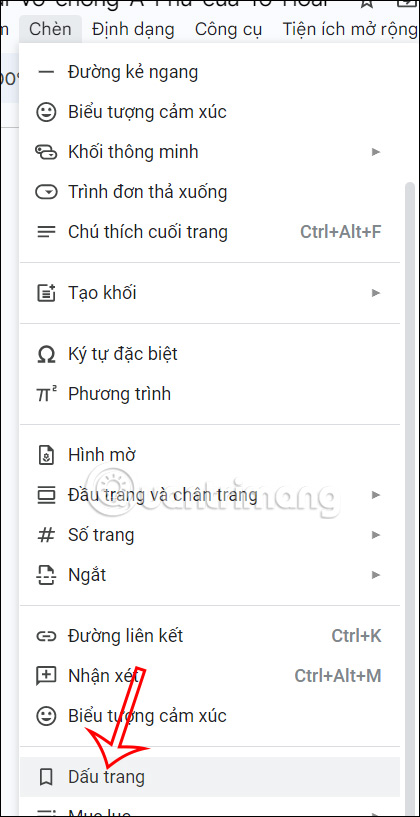 Tạo bookmark trong Google Docs