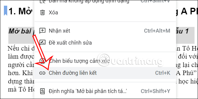 Tạo link liên kết trong Docs