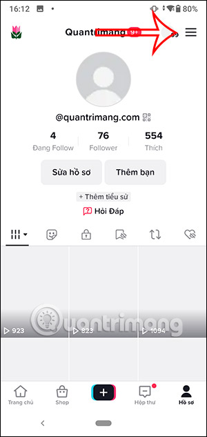 Tùy chọn tài khoản TikTok