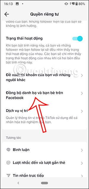 Đồng bộ danh bạ Facebook trên TikTok