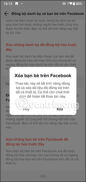 Xóa danh bạ Facebook đã đồng bộ