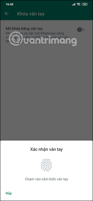 Xác nhận dấu vân tay khóa WhatsApp