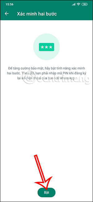 Kích hoạt bảo mật 2 lớp WhatsApp