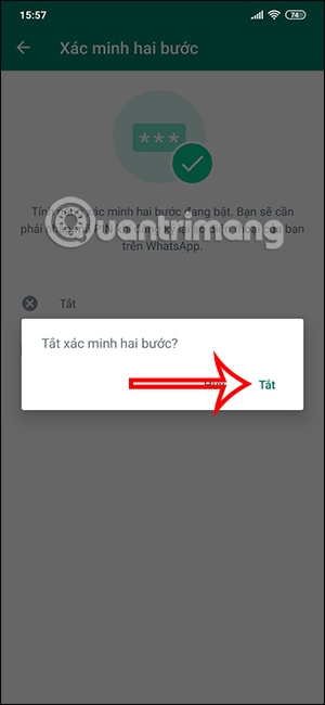 Tắt bảo mật 2 lớp WhatsApp