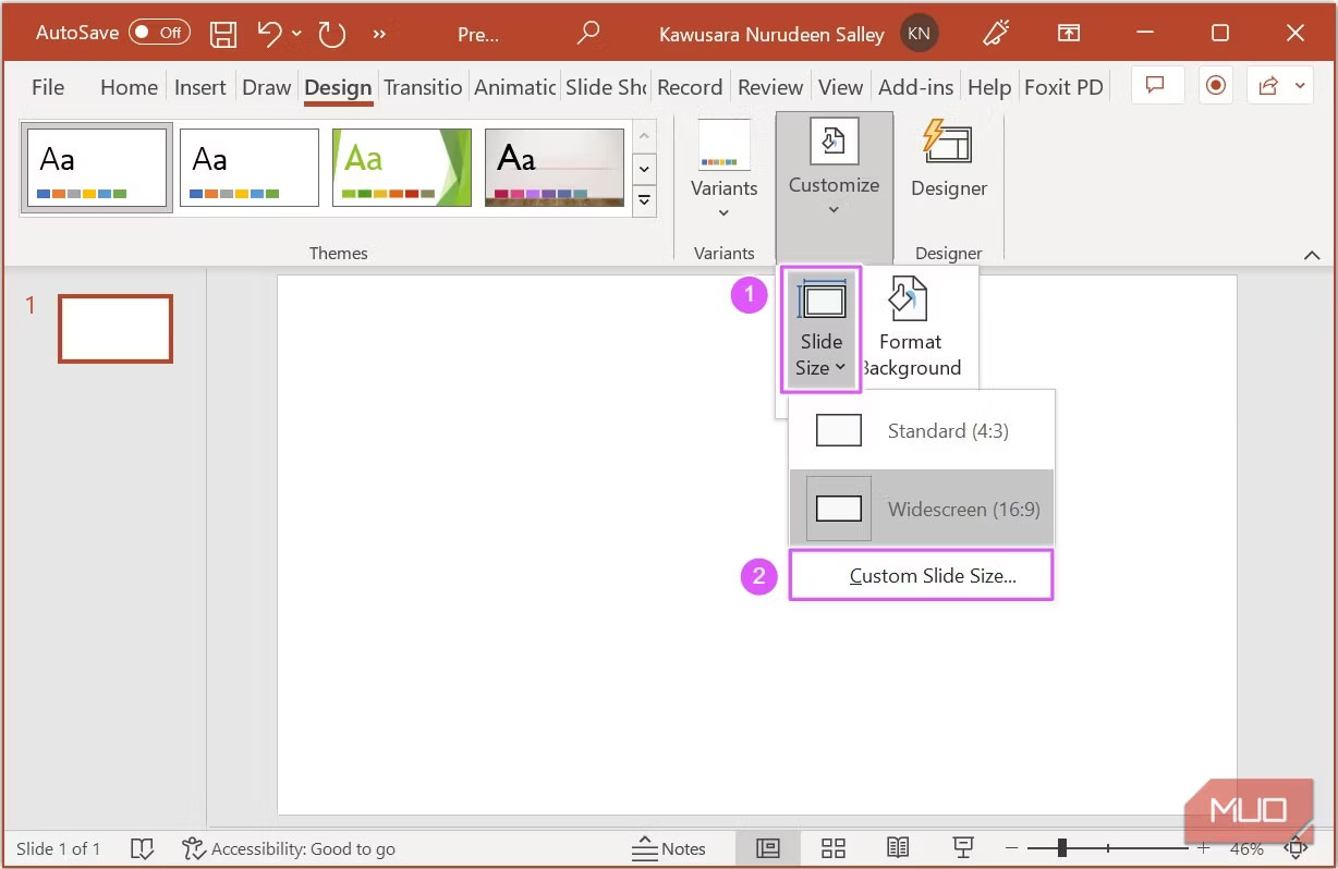 Chọn kích thước slide tùy chỉnh trong PowerPoint