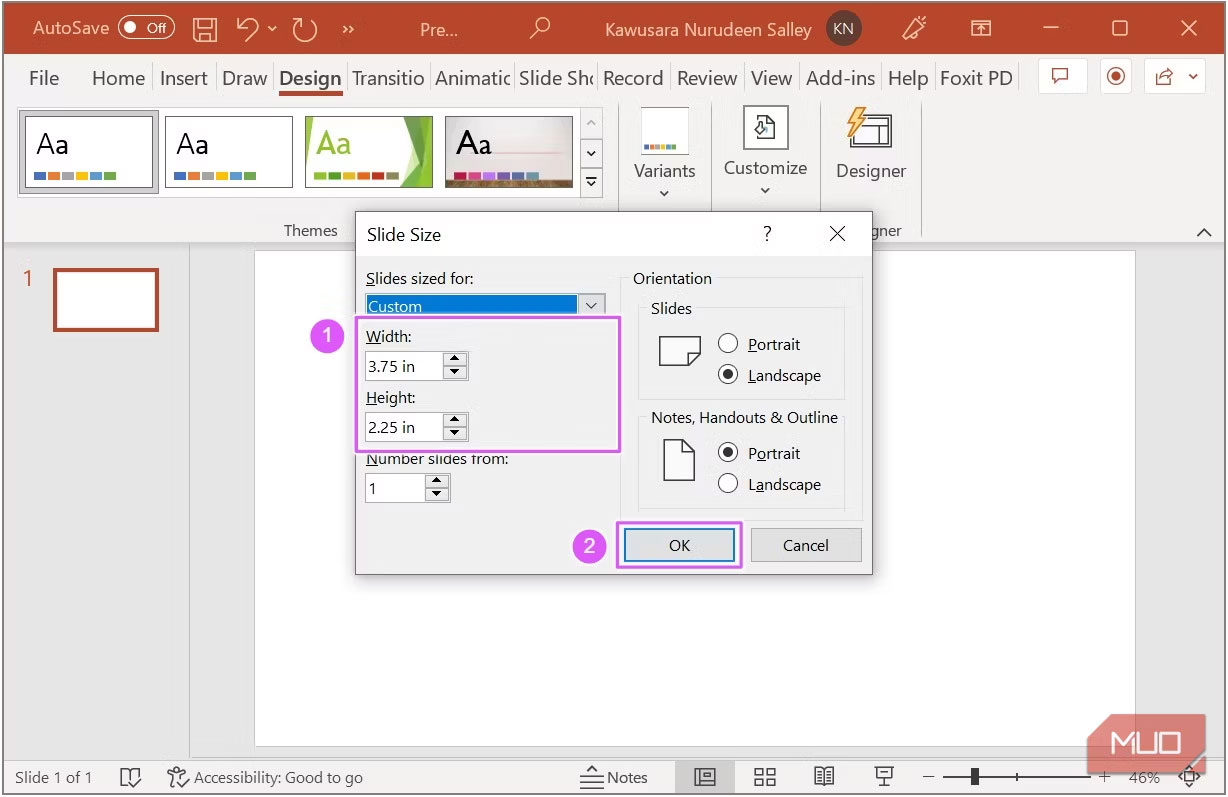 Đặt kích thước slide trong PowerPoint