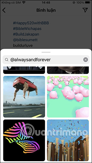 Tìm ảnh gif từ tài khoản Instagram