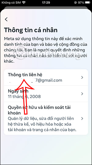 Email trên Instagram