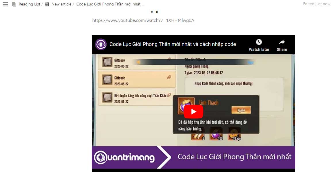 Lưu trang chứa video vào Notion