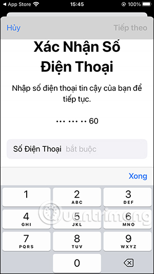 Nhập số điện thoại xác minh 2 lớp Apple ID