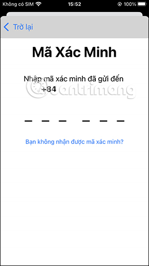 Nhập mã xác minh tới số điện thoại