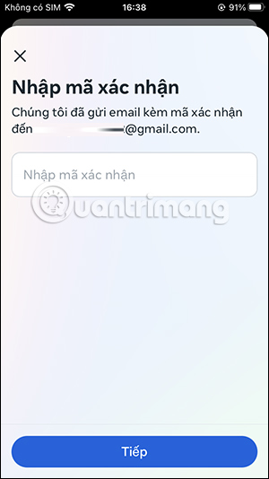 Nhập mã xác minh email Facebook 