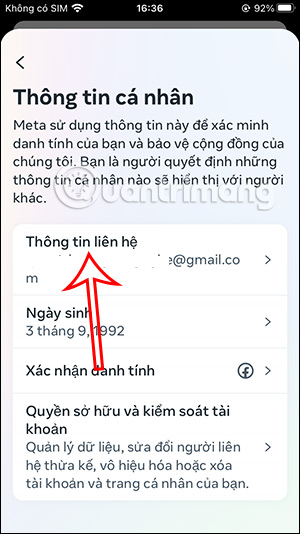 Thông tin liên hệ Facebook