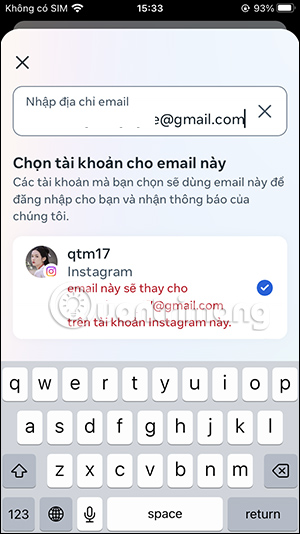 Đổi email cho Instagram