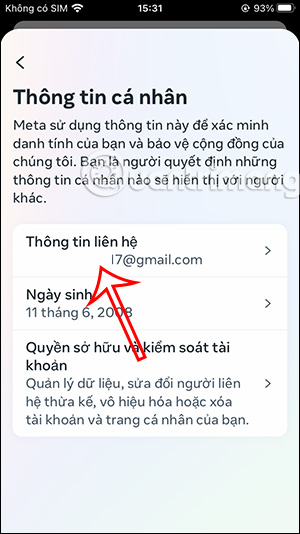 Thông tin liên hệ Instagram
