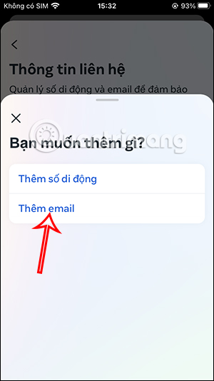 Thêm email Instagram