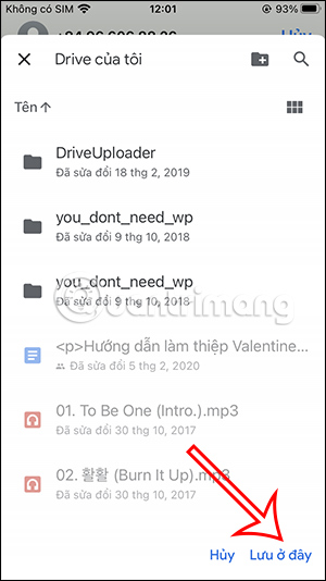 Chọn thư mục Google Drive