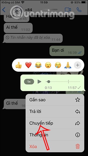 Chuyển tiếp tin nhắn âm thanh trên WhatsApp