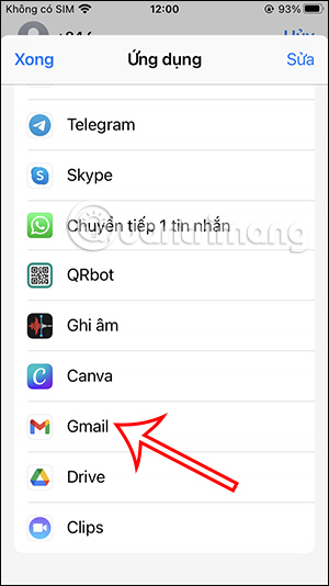 Chọn ứng dụng Gmail
