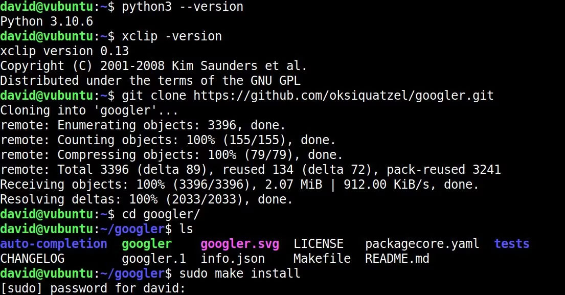 Kiểm tra các dependency và cài đặt Googler