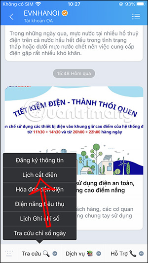Chọn Lịch cắt điện