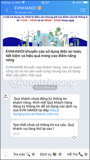 Thông báo đăng ký thông tin