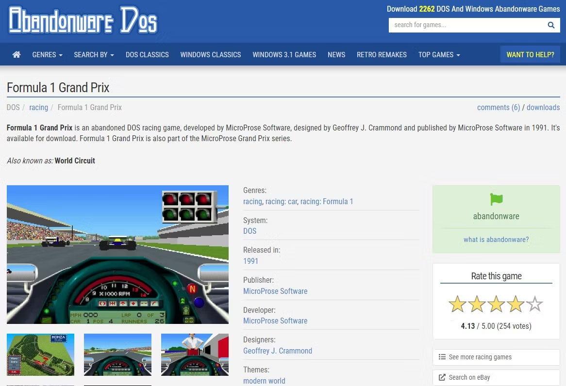 Game đua xe Dos f1
