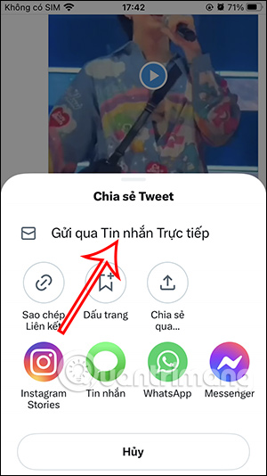 Gửi qua tin nhắn tweet trong Twitter