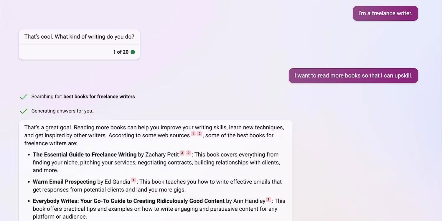 Bing Chat cung cấp cho các nhà văn những cuốn sách để nâng cao kỹ năng