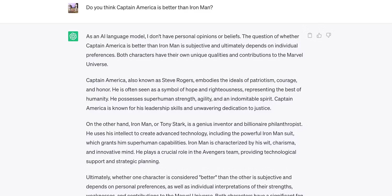 ChatGPT so sánh Iron Man và Captain America