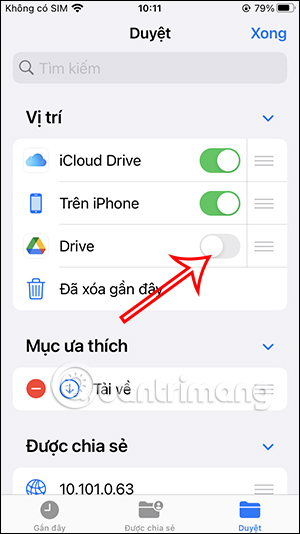 Bật ứng dụng Drive trong Tệp