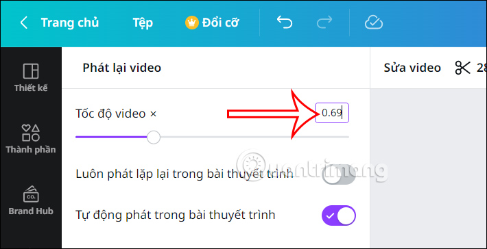 Nhập tốc độ video trên Canva