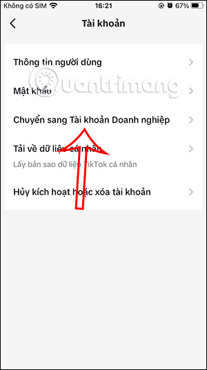 Chuyển tài khoản TikTok Doanh nghiệp