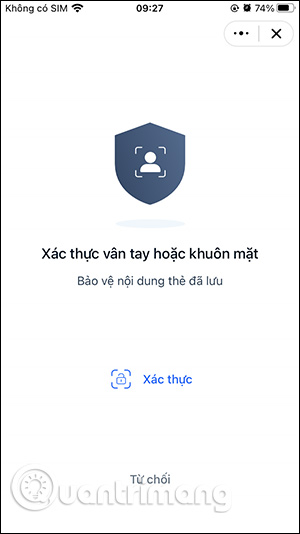 Yêu cầu nhập xác thực ví QR Zalo