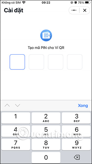 Nhập mã bảo mật ví QR Zalo