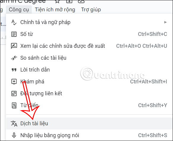Dịch trên Google Docs