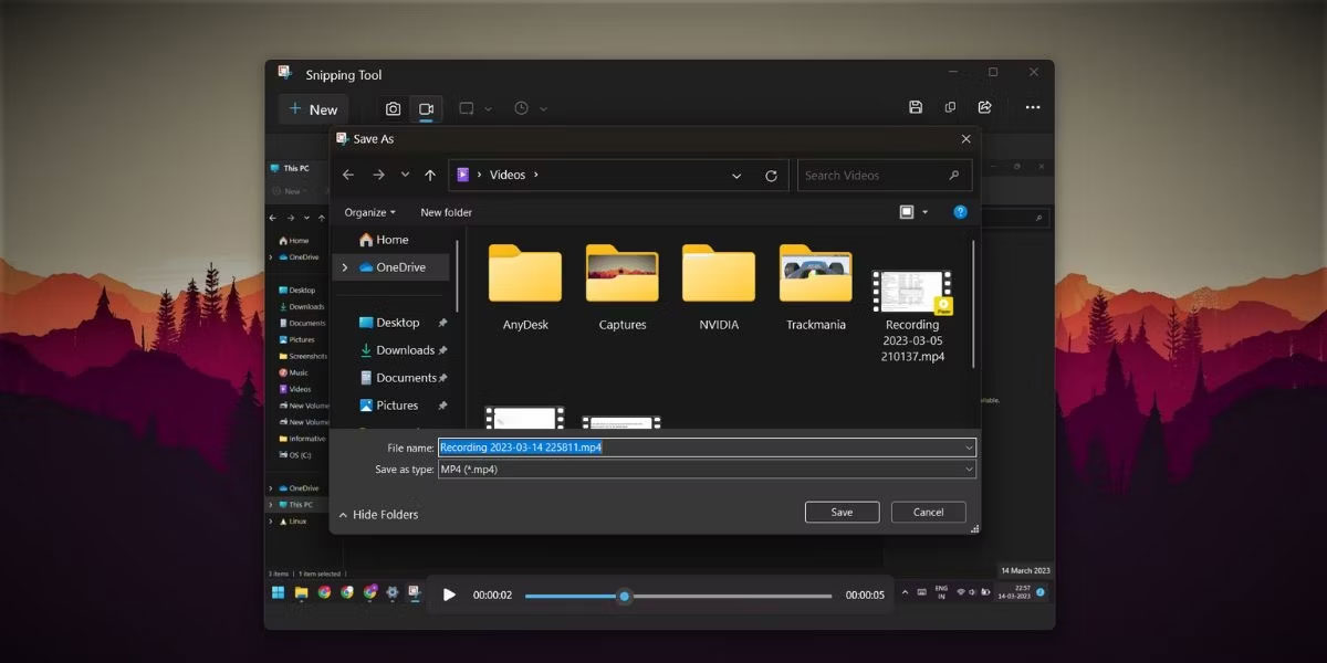 Lưu video trong ứng dụng Snipping tool