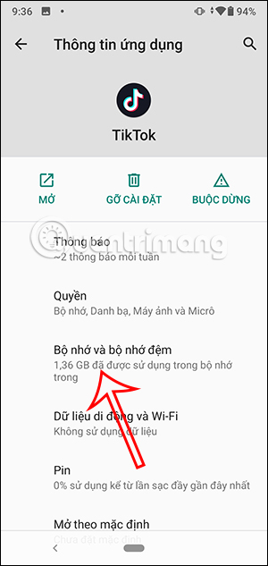 Kiểm tra bộ nhớ cache TikTok