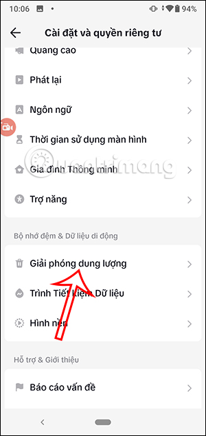 Thiết lập giải phóng dung lượng TikTok