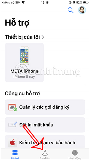Địa điểm sửa chữa trên ứng dụng